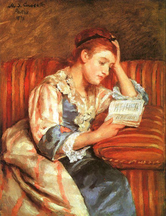 Mary Cassatt Mrs Duffee Seated on a Striped Sofa, Reading oil painting picture